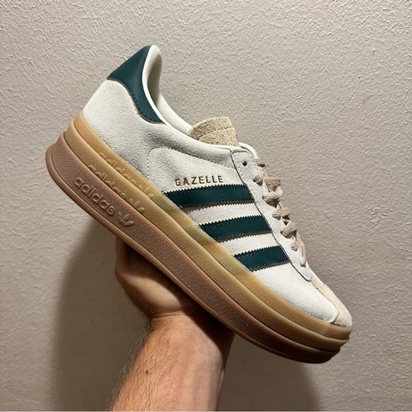adidas Gazelle Bold College Green Beige Rubber Platform Shoes Women